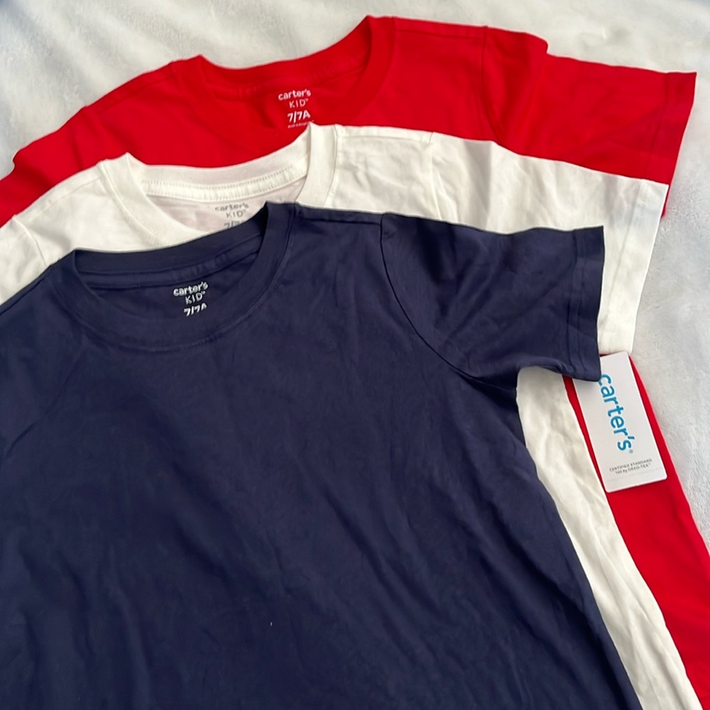Red White and Blue Plain Crew Neck Tees
